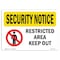 Signmission OSHA Security Sign, 10" Height, 14" Width, Rigid Plastic, Restricted Area Keep Out, Landscape OS-SN-P-1014-L-11640 - alternate 1